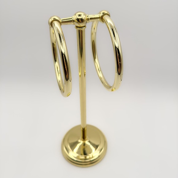 Polished Brass Towel Holder Double Ring Holder Stand Bathroom Accessory c 1970s - Picture 8 of 13